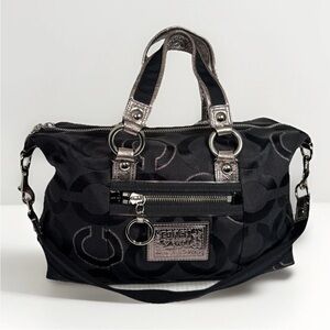 Coach Poppy Satchel Bag 15863 Black Silver Jacquard Metallic Trim Handbag Y2K